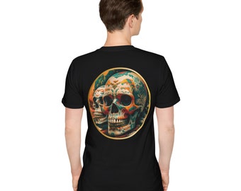 Unisex Skull Graphic T-Shirt - Floral Geometric Cotton Tee - Bold Design