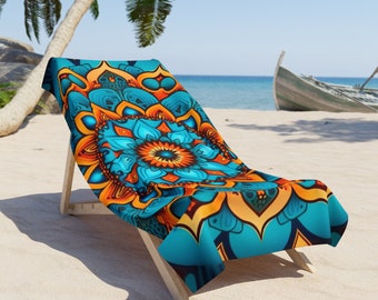 Oversized Mandala Beach Towel, Boho Extra Large 36x72, Soft Cotton Absorbent Vibrant Pool Throw