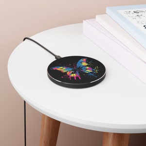 Butterfly Flower Punk Wireless Charger - 10W Fast Wireless Charging Pad in Matte Black