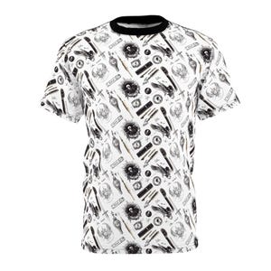 Abstract Monochrome Unisex Graphic Tee with Celestial Art, All-Over Print Microfiber