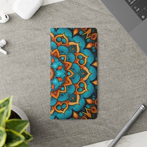Étui portefeuille à rabat Artistic Boho Mandala - Cuir végétalien, porte-cartes, béquille - iPhone et Samsung