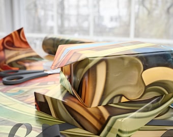 Jugendstil Blumen Geschenkpapier, luxuriöse grüne botanische Geschenkpapierrolle, Premium Vintage Style Rolle