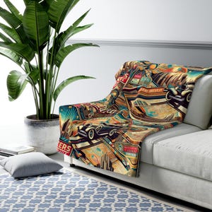 Vibrant Retro-Boho Sherpa Fleece Blanket – Cityscape Travel Throw, Machine Washable & Cozy