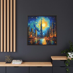 Van Gogh Inspired Dubai Cityscape Painting - Burj Khalifa Expressionist Canvas Art