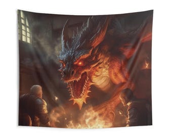 Fiery Dragon Tapestry Wall Hanging – Vibrant Indoor Fantasy Art Decor