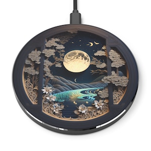 Japanese Dreamscape Wireless Charger – Moonlit Japanese Art Qi Fast Charging Pad