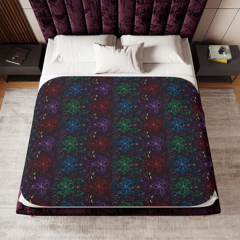 Gothmas Sherpa Blanket | Gothic Floral Quilling-Look Throw, Halloween to Christmas Cozy Decor Gift image 1