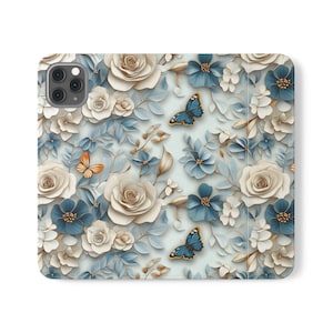 Floral Schmetterling Vegan Leder Folio Brieftasche Hülle - Stylische Flip Phone Cover mit Kartenfächern