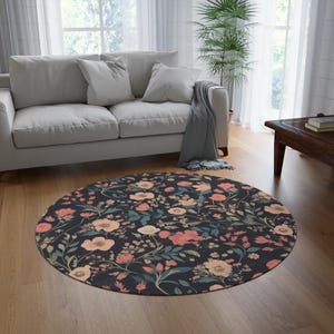 60-Inch Round Floral Rug: Non-Slip Chenille Accent Rug