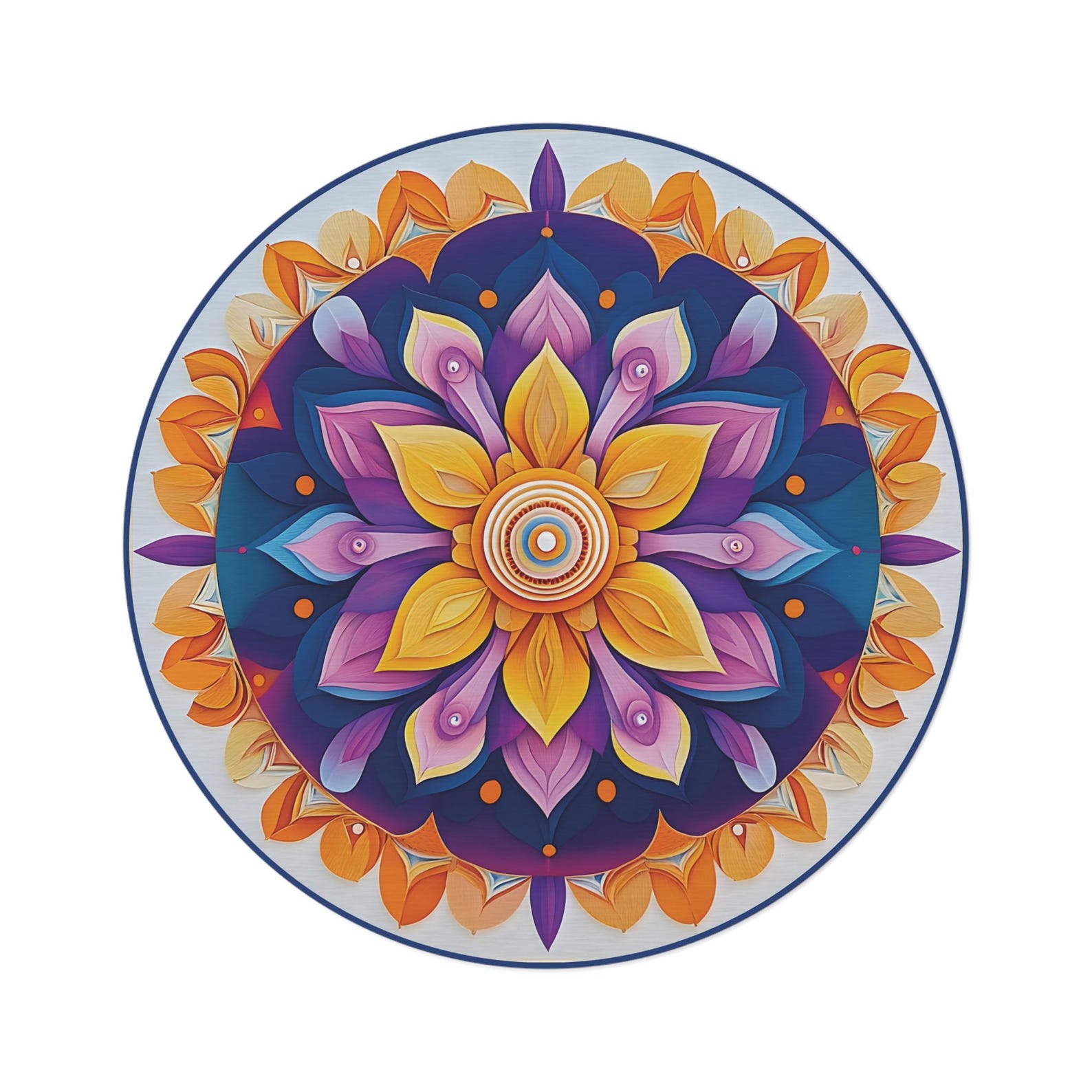 Vibrant Mandala Round Rug - 60 Inch Circular Polyester Chenille Accent ...
