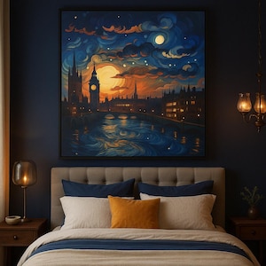 Enchanted Twilight over London – Van Gogh Inspired London Skyline Canvas Art