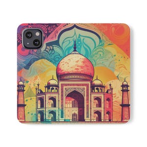 Stilvolle Taj Mahal Flip Brieftasche Handyhülle - Vegan Leder Folio mit Kartenhalter & Ständer