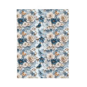 Cozy Velveteen Plush Blanket – Light Blue with Floral Pattern and Whimsical Butterflies