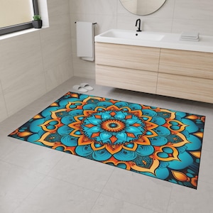 Mandala Floor Mat | Non-Slip Bohemian Area Rug | Colorful Spiritual Home Decor for Yoga