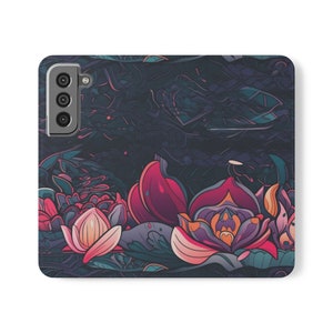 Custodia a portafoglio in pelle vegana Abstract Lotus con supporto e scomparti per carte, custodia a libro