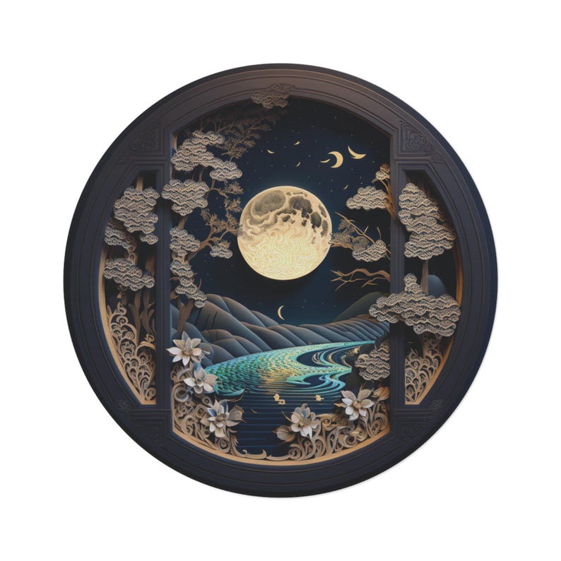 Celestial Rug – 60 Inch Round Moonlit Chenille Area Rug with Non-Slip Backing image 2