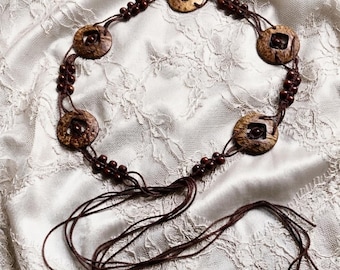 Y2k boho vintage macrame disc  tassel belt