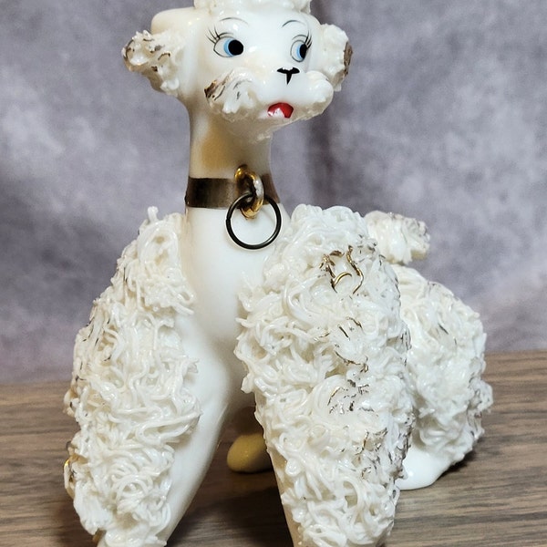 Vintage,Lefton Kitschy Spaghetti Poodle,Retro,Ceramic Dog,Figurine with Glitter Accents,lefton,kitschy,dog,poodle,vintage decor, retro decor