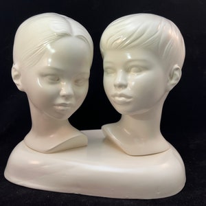 Holland Mold Girl and Boy Bust Statue On Single Base