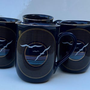 Otagiri Seagull Coffee Mug Cobalt Blue Sunset Ocean Ceramic 4” Japan Sunburst