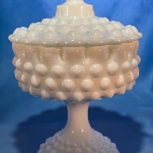 Fenton Hobnail Milk Glass Footed Candy Dish With Lid