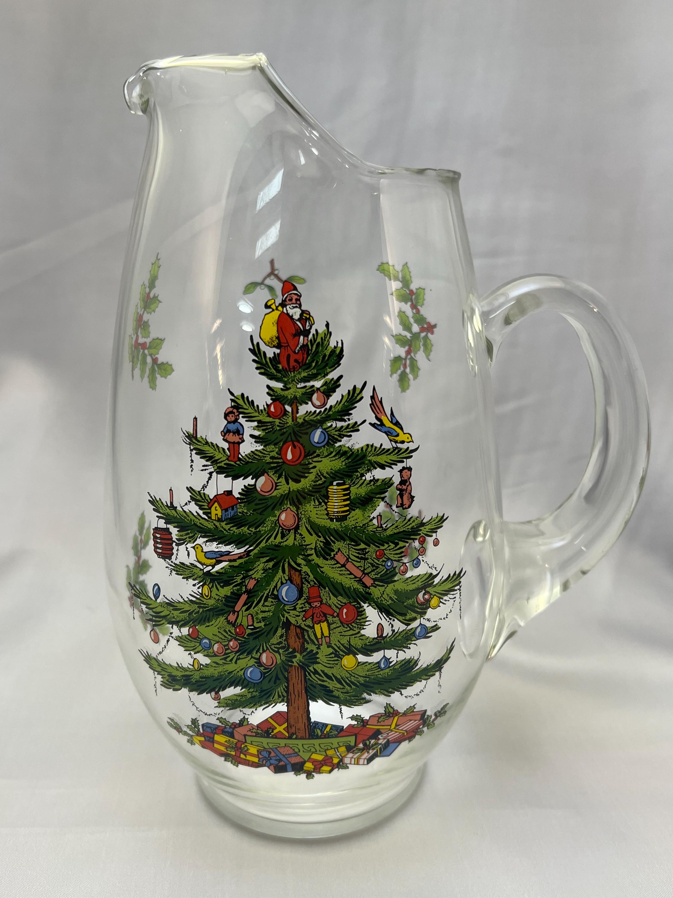 Spode Christmas Tree Clear Glass Pitcher With Ice Lip 88 Oz