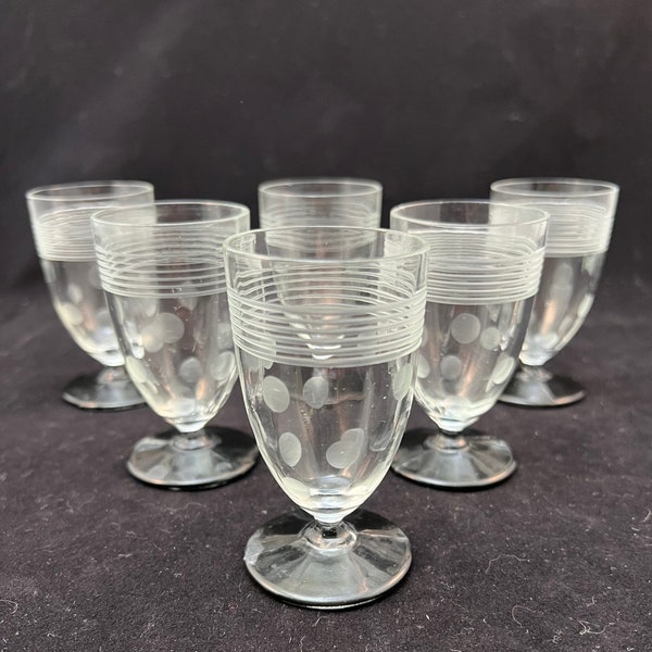 Hocking Glass Company 2oz Cordial glasses in Standard Glass Co. Cut #3001 Clear with Black Foot **AS IS**