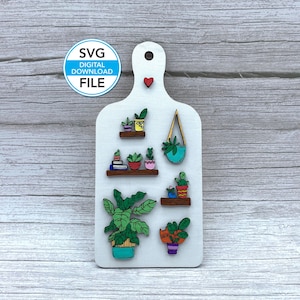 Succulent House Plant Cutting Board Digital download, SVG and PDF laser cut files, instant download