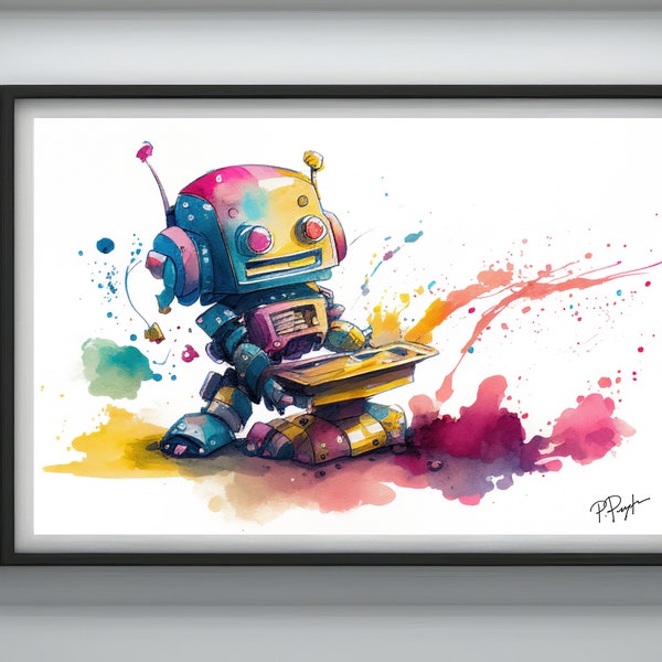 The Mechanical Misfits | 4 Cute Cartoon Robots Painting | Printable Download