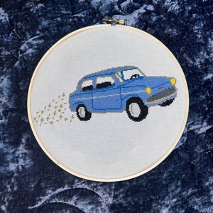 Magical Flying Wizard Car Cross Stitch Pattern- Instant PDF Download