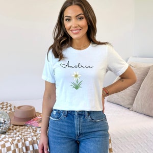 Austrian National Flower Tshirt, Austrian Women&#39;s Tee, Austrian Shirt, Austrian Gifts, Austria Gift