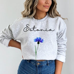 Estonian National Flower Shirt, Estonian Women&#39;s Sweatshirt, Estonian Shirt, Estonian Gifts, Estonia Shirt
