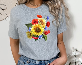 Floral Ukraine Shirt, Ukraine Sunflower Shirt, Ukrainian Gifts, Stand with Ukraine, Ukraine Flag Graphic Tees, Ukrainian Flag Shirt