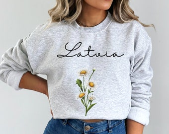 Latvian National Flower Shirt, Latvian Women's Sweatshirt, Latvian Shirt, Latvian Gifts, Latvia Shirt