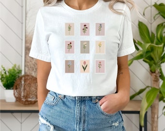 T-shirt bloemenstempel: Cottagecore Wildflower-ontwerp