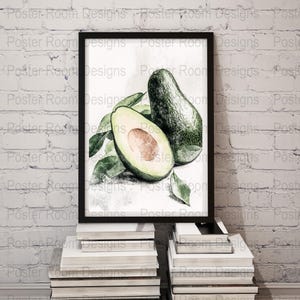 Avocado Art Print, Kitchen Wall Decor, Watercolor Fruit Print, Farmhouse Style, Digital Download, Printable Wall Art, Home Decor