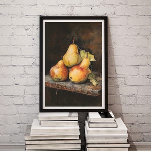 Still Life Pear Print, Digital Wall Art, Printable Kitchen Decor, Rustic Fruit Art, Vintage Style Art, Home Decor, Artwork Download