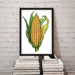 Corn Illustration Digital Print, Colorful Corn Art, Printable Vegetable Decor, Corn Wall Art, Kitchen Print, Farmhouse Art, Instant Download