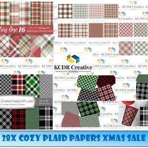 Zestaw papieru w kratkę świąteczną: idealny do rękodzieła, scrapbookingu i nie tylko!, Papiery Mikołaja, Papier do robienia kartek, Tła świąteczne