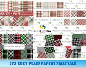 Bundel geruit kerstpapier: gezellig plakboek (digitale download)