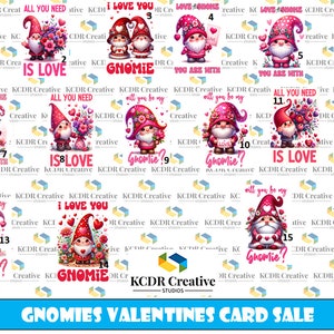 Lovely Gnomies: 16x Gnomies Design Valentinstag Kartendesigns Herunterladbare Karte, digitale Karte, Valentinstagskarte