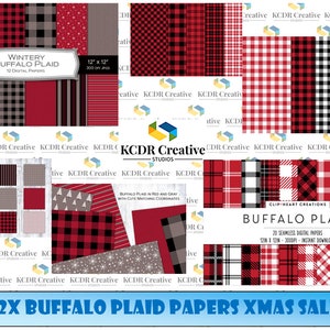 Zestaw papieru w kratkę świąteczną: 32-częściowy Buffalo Ponadczasowy klasyk do każdego projektu! Scrapbooking, papiery Santa, papier do robienia kartek.