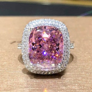 Pink sapphire ring, luxury cushion cut halo engagement ring, pink statement ring, Personalized Gift For Her, Gift For Her, cocktail ring,