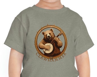 Clawhammer Banjo - Bear Playing The Banjo - Short Sleeve Toddler Banjo Shirt - (Adult/Unisex & Youth Sizes also available in other listing)