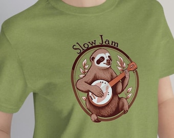 Slow Jam - Sloth Playing The Banjo - Short Sleeve Banjo Shirt - Adult/Unisex, Youth, and Kids Sizes