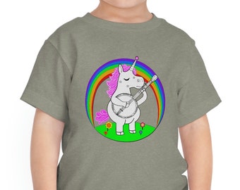 Rainbows and Unicorns (and Banjos!) - Unicorn Playing The Banjo - Short Sleeve Toddler Banjo Shirt - (Adult & Youth Sizes also available)