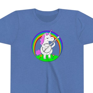 Rainbows and Unicorns (and Banjos!) - Unicorn Playing The Banjo - Short Sleeve Youth Banjo Shirt (Adult & Toddler Sizes also available)