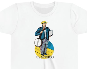 El Banjoista - El Musico From Loteria with a Banjo - Short Sleeve Youth Banjo Shirt (Adult & Toddler Sizes also available)