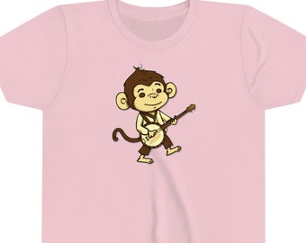 Banjo Bonobo - Monkey Playing The Banjo - Short Sleeve Banjo Shirt - Youth Sizes - (Adult/Unisex & Toddler Sizes available in other listing)
