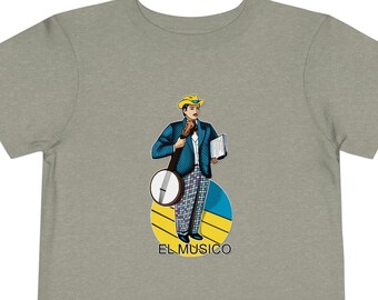 El Banjoista - El Musico From Loteria with a Banjo - Short Sleeve Toddler Banjo Shirt - (Adult & Youth Sizes also available)